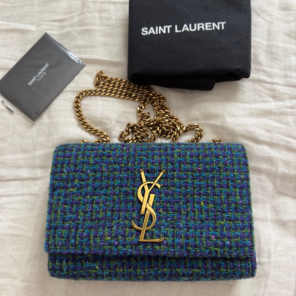 Yves Saint Laurent Multi Tweed Small/medium Bag Purse Gold